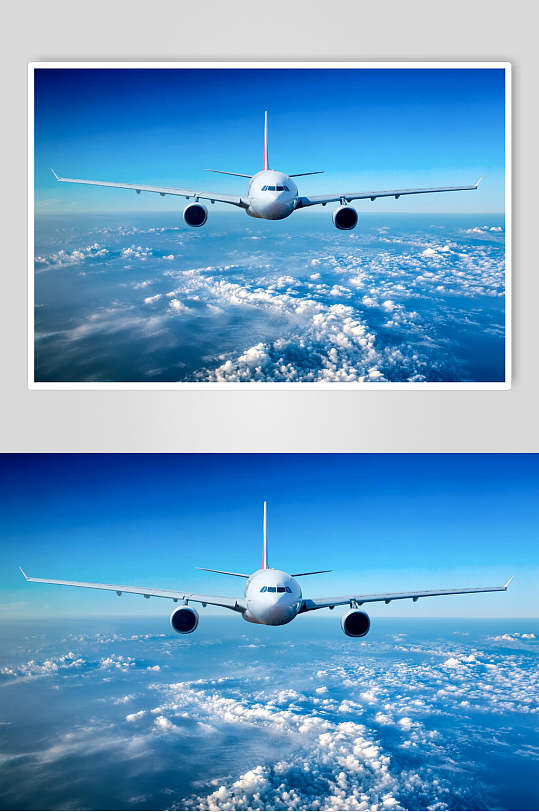客运客机民航飞机平稳飞行的飞机摄影图