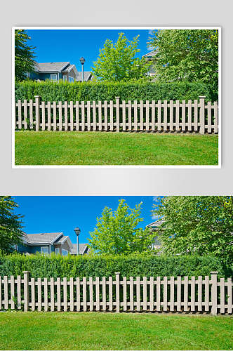 栅栏私人别墅花圃池塘高清摄影图片