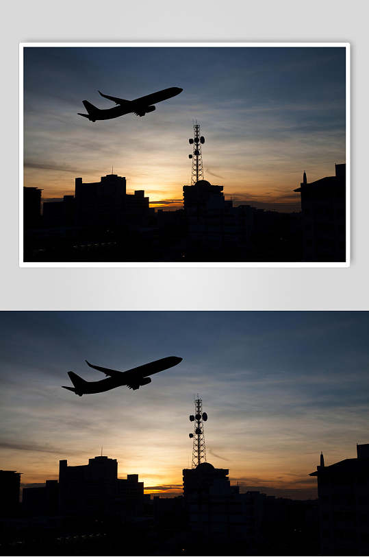 城市剪影客机民航飞机空中摄影