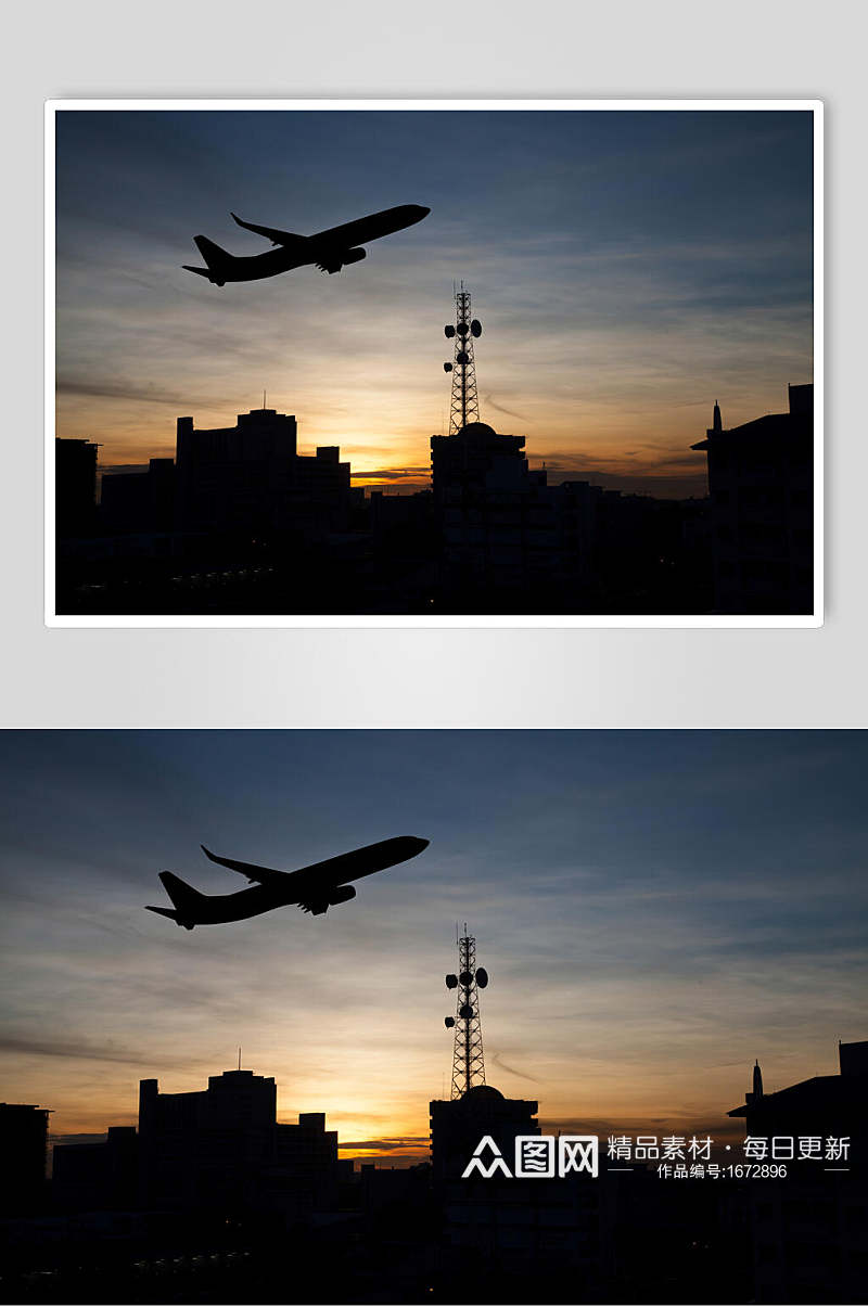 城市剪影客机民航飞机空中摄影素材