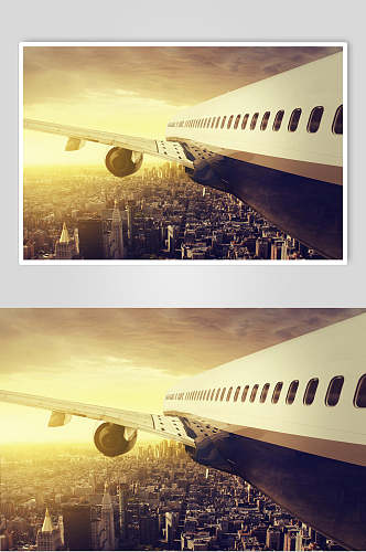客运客机民航飞机降落机翼高清摄影图片