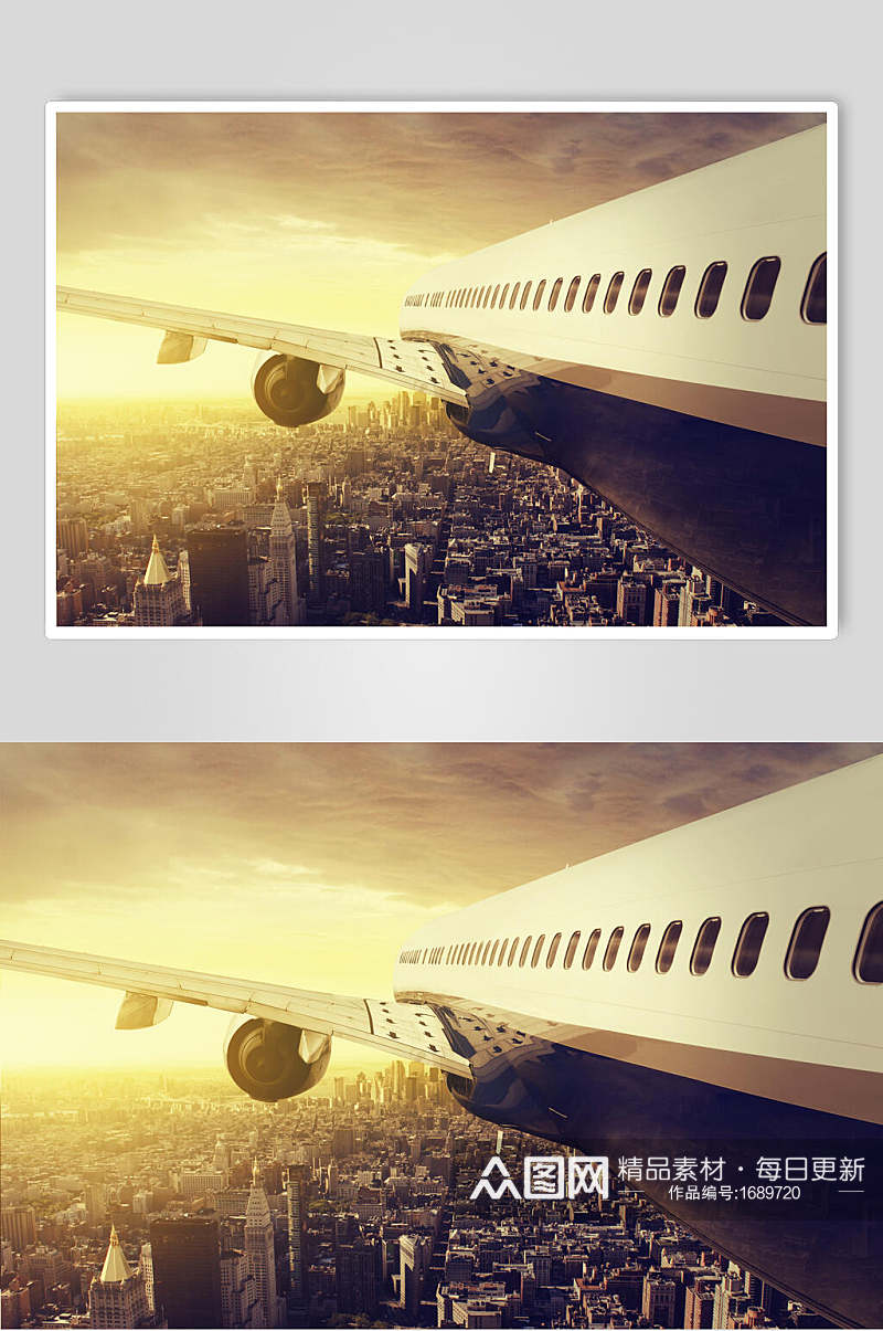 客运客机民航飞机降落机翼高清摄影图片素材