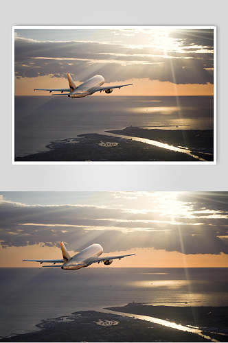 客运客机民航飞机穿破云层高清图片