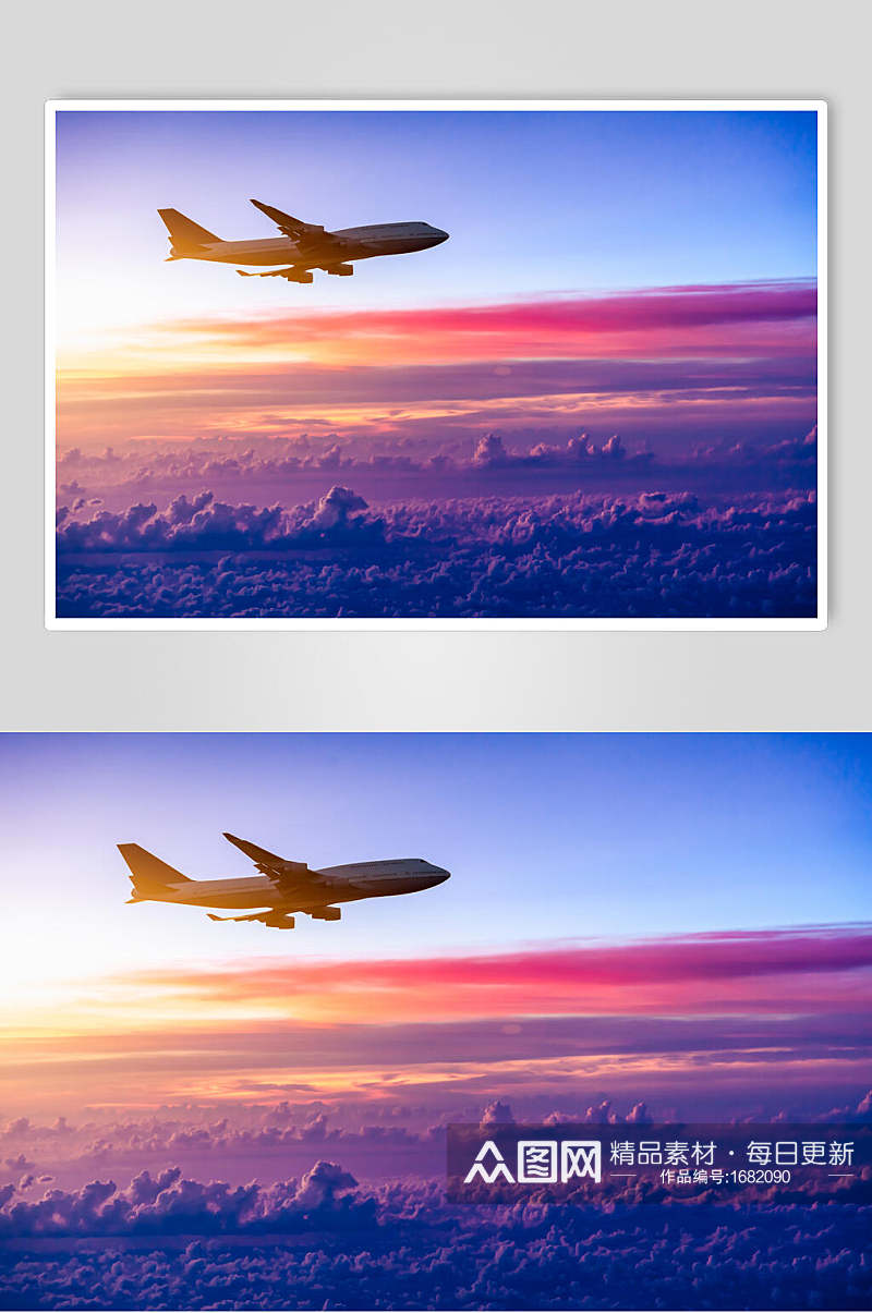 客运客机民航飞机晨光中的飞机摄影图素材