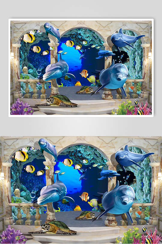 清新炫彩海洋世界海底世界d立体图海报