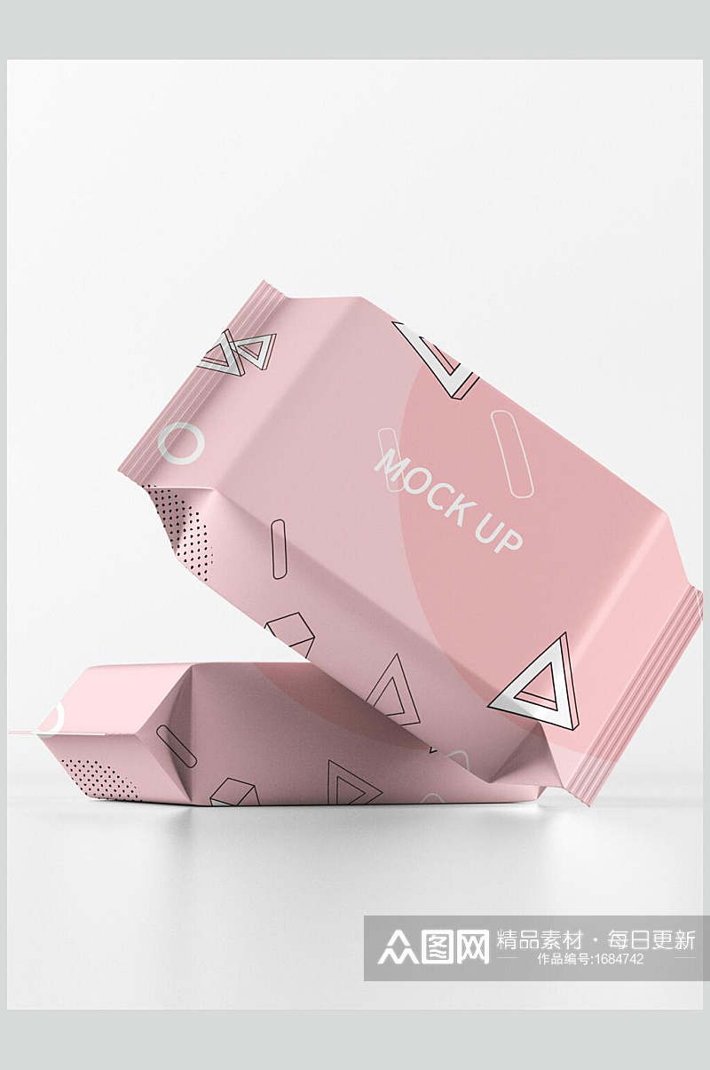 粉色几何便携装湿纸巾样机效果图素材