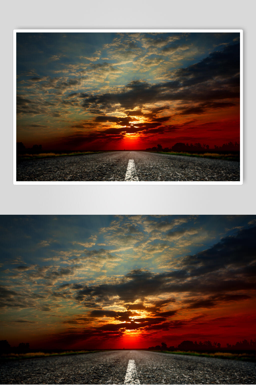 柏油公路夕阳下的公路摄影图素材