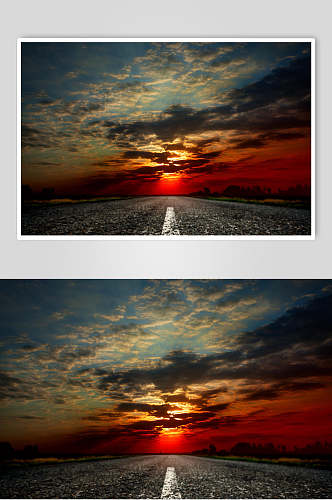 柏油公路夕阳下的公路摄影图
