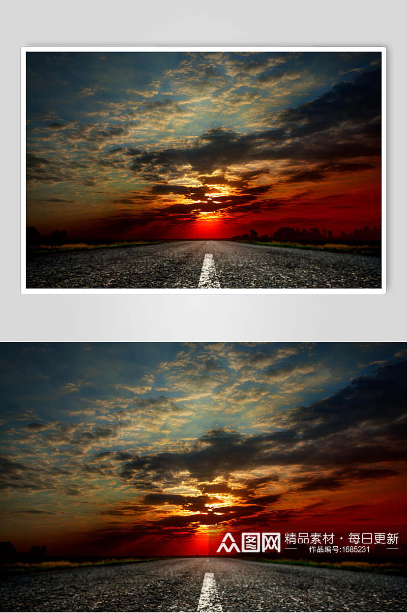 柏油公路夕阳下的公路摄影图素材
