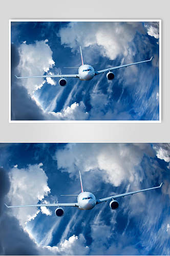 蓝天白云客机民航飞机摄影图