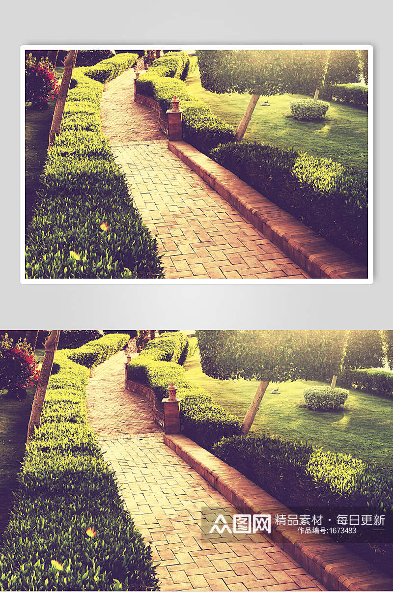 私人别墅花圃走道设计高清图片素材