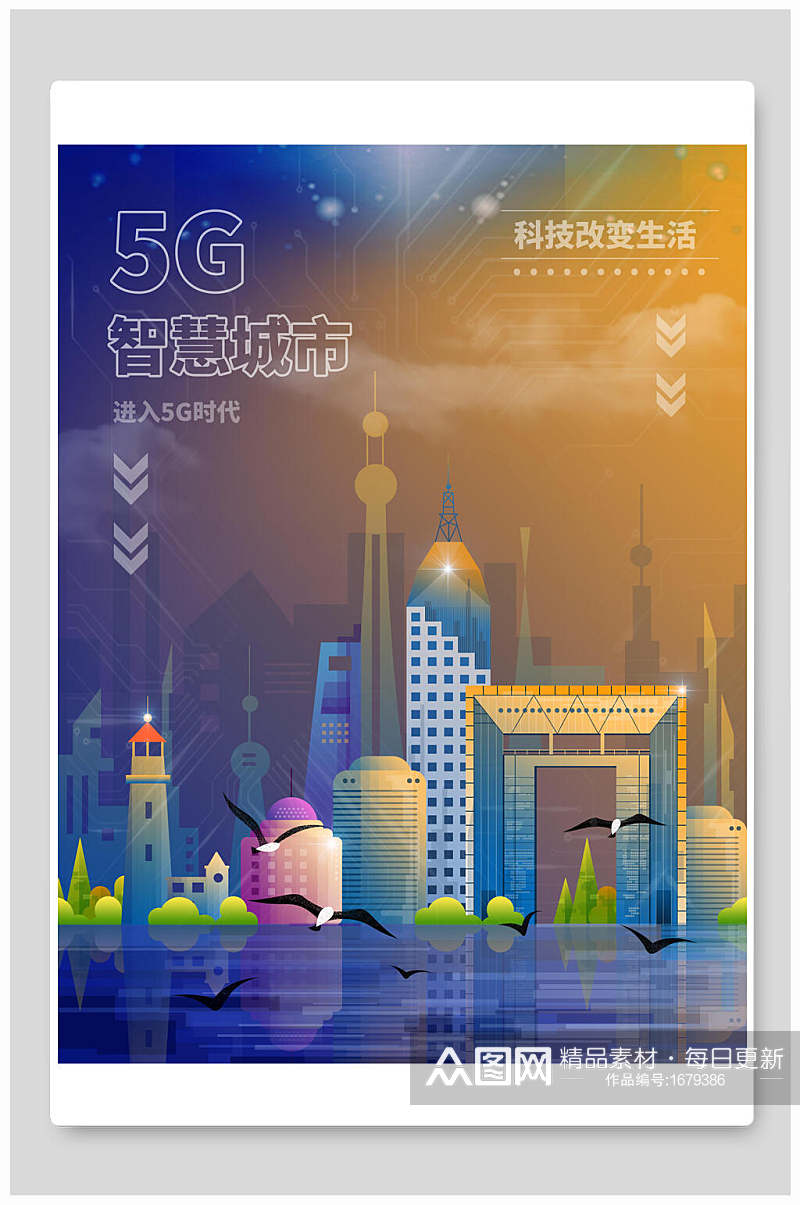 炫彩5G智慧城市科技海报素材