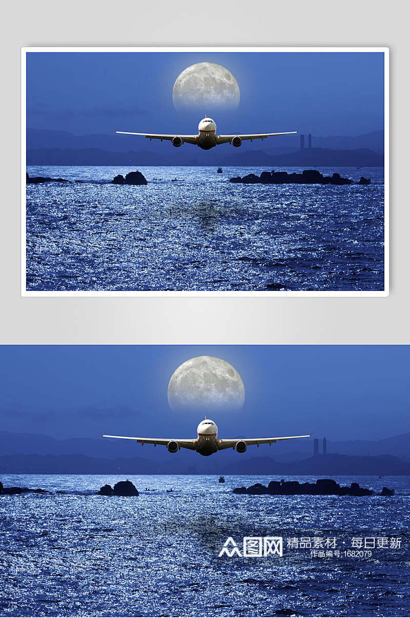 客运客机民航飞机大海上空的飞机摄影图素材
