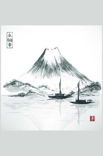 富士山山景插画元素素材
