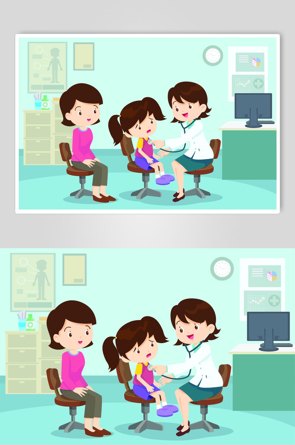 卡通兒童醫(yī)院醫(yī)療插畫素材
