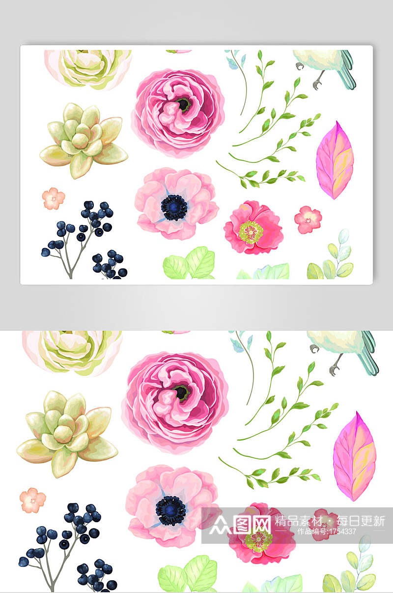 清新手绘植物花卉插画元素素材素材
