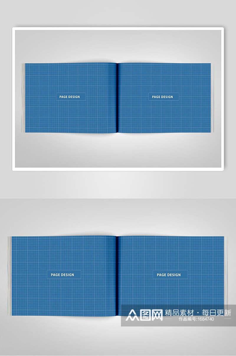 蓝色画册相册贴图样机效果图素材