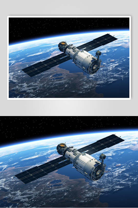 蓝色空间站航天科技人造卫星作业高清摄影图片