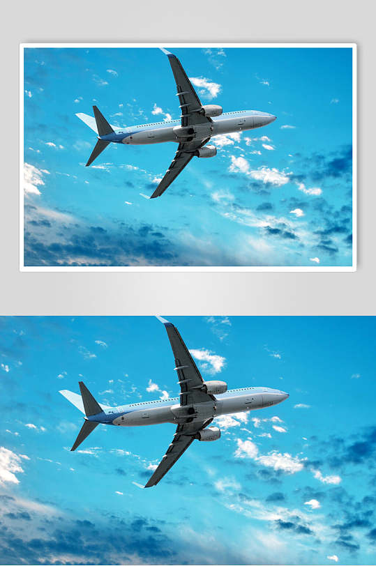 客运客机民航飞机蓝天上的飞机摄影图