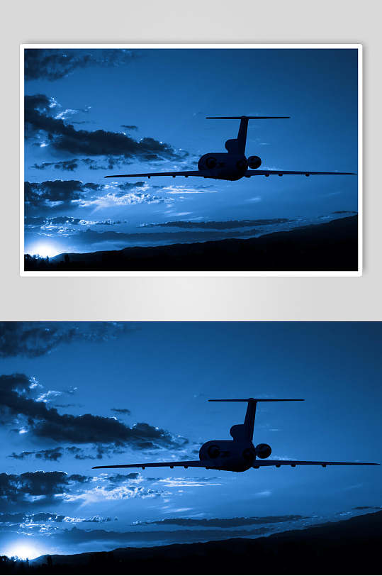 大气起飞的飞机民航剪影摄影图