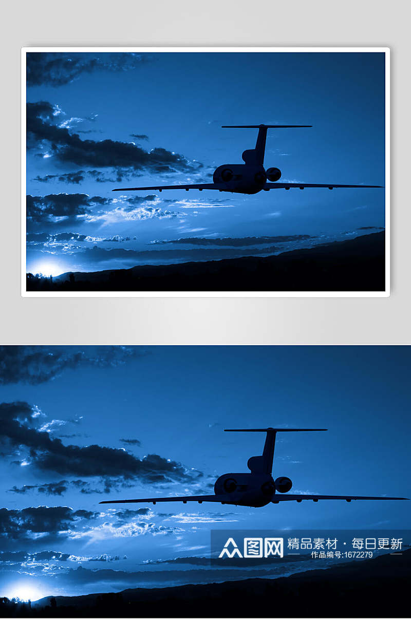大气起飞的飞机民航剪影摄影图素材