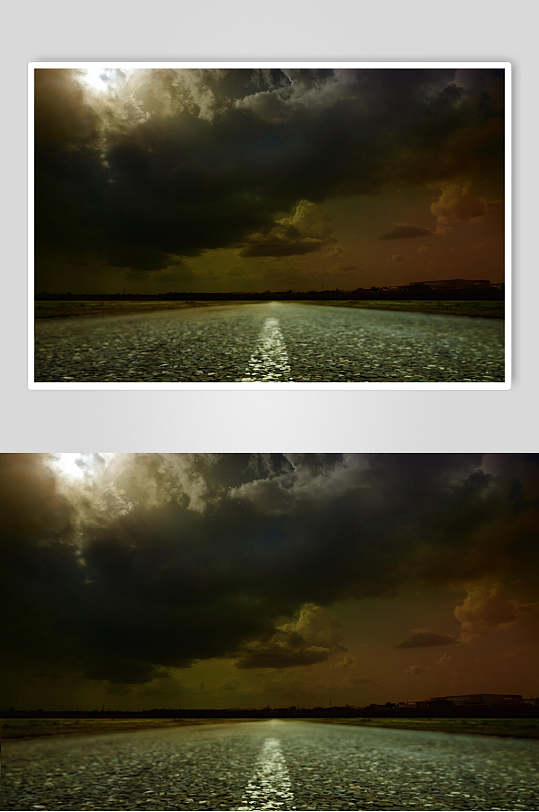 柏油公路双联雷雨下的公路摄影图