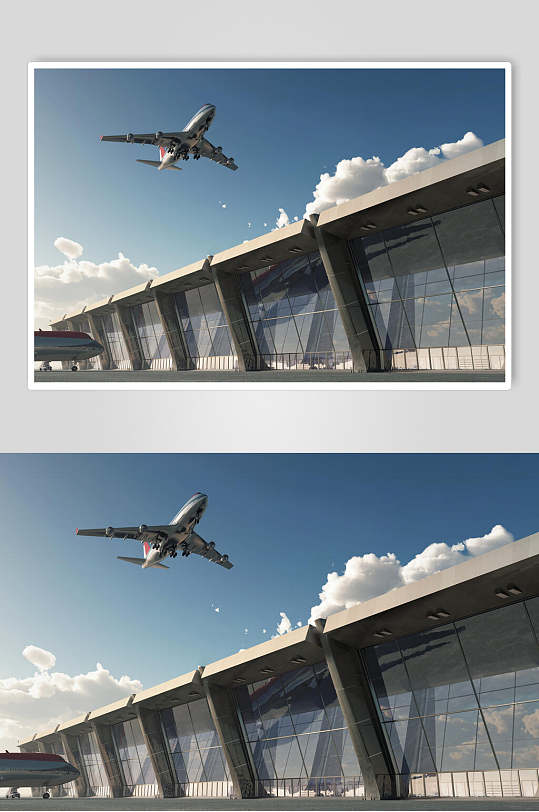 客运客机民航飞机机场上空的飞机摄影图