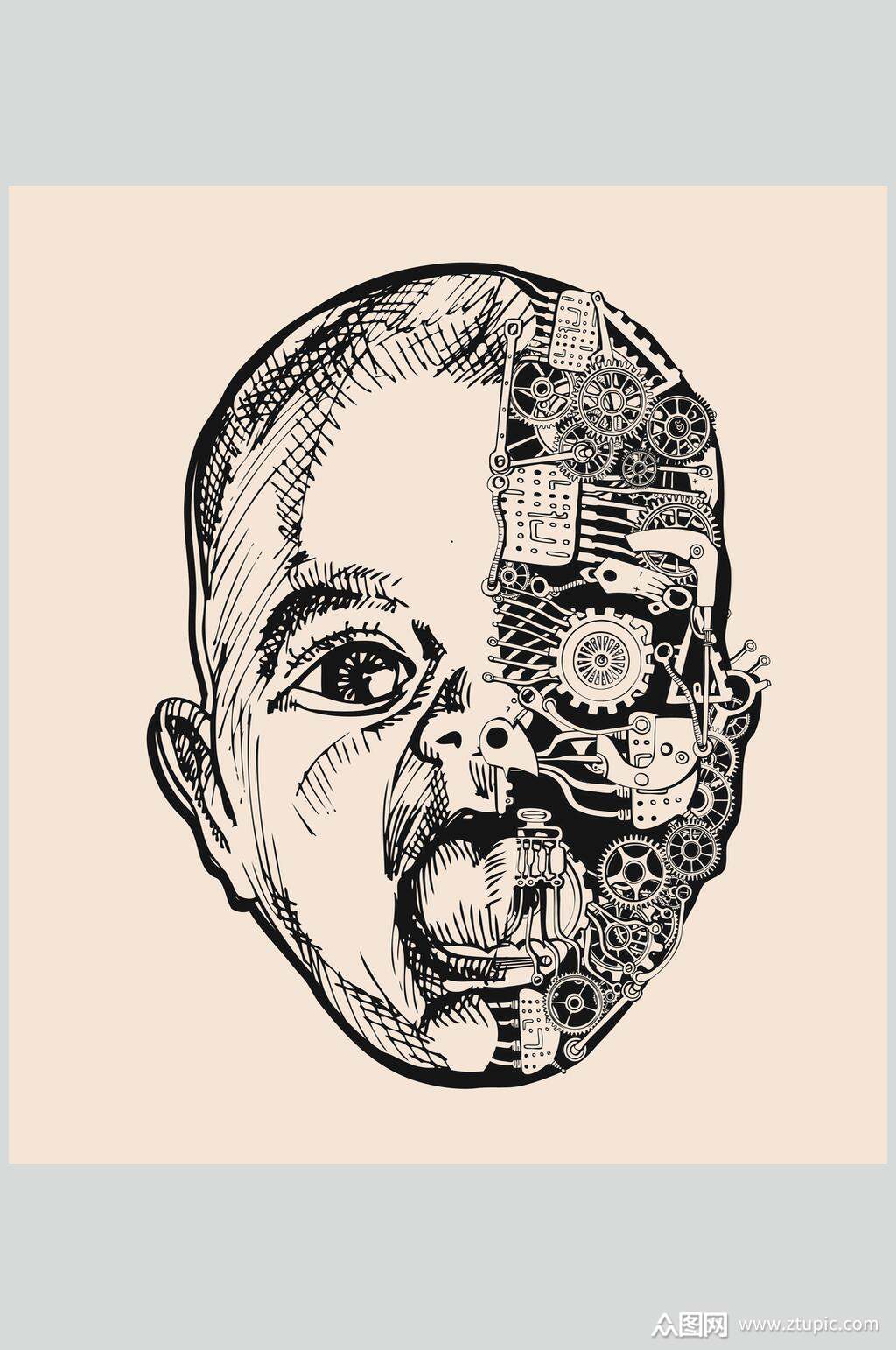 面部工业朋克风格元素素材模板下载-编号1754439-众图网