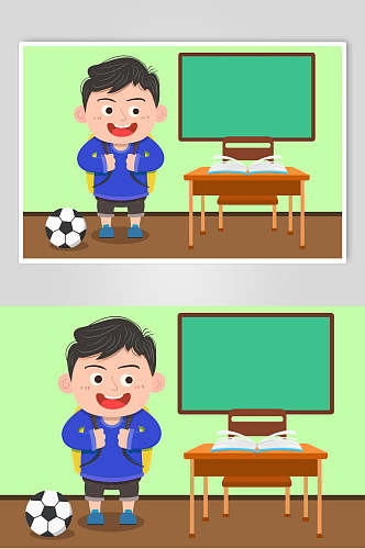 儿童卡通踢足球插画素材