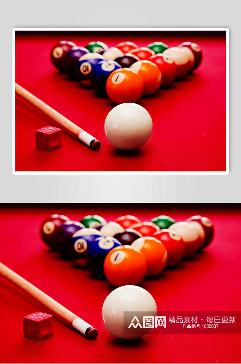 红色休闲球杆台球桌摄影图素材
