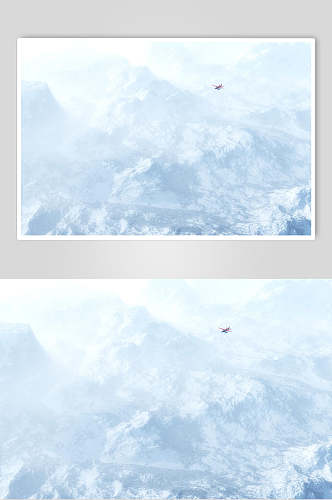 阳光明媚雪山客机飞机空中摄影