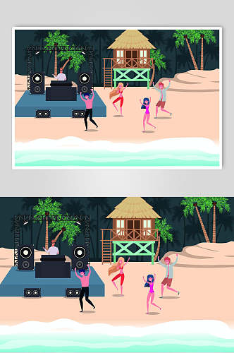 人物插画海滩派对音乐节设计元素