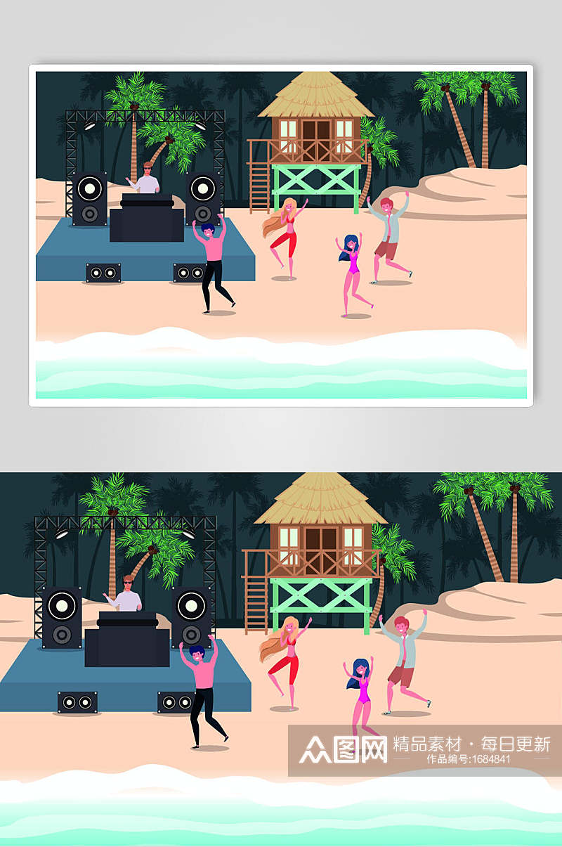 人物插画海滩派对音乐节设计元素素材