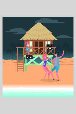 沙滩度假人物插画图片