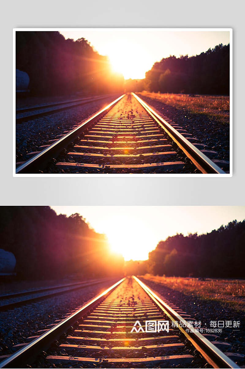 夕阳铁路风景高清图片素材
