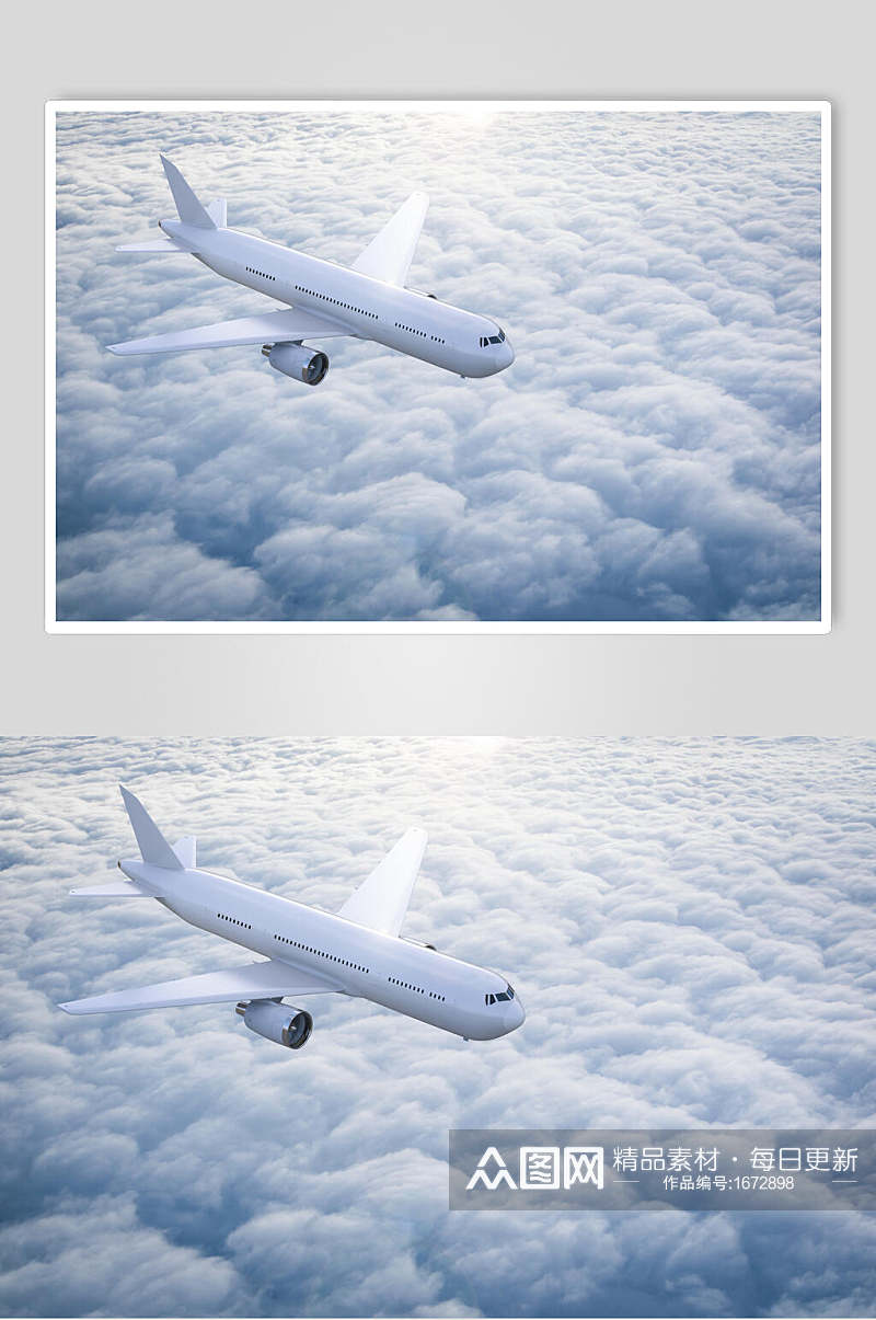 阳光明媚客机民航飞机空中摄影素材