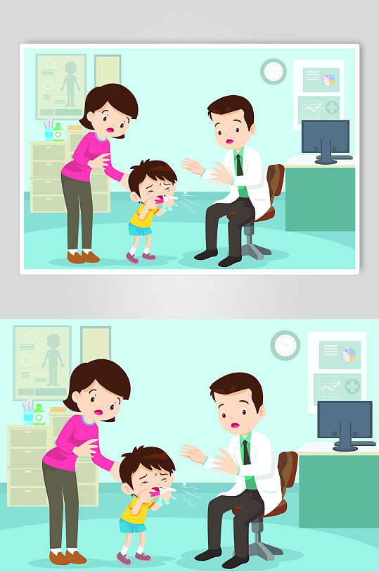 卡通儿童医院医疗插画