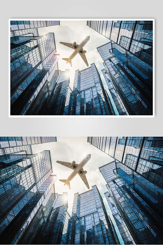 客运客机民航飞机城市上空的飞机摄影图