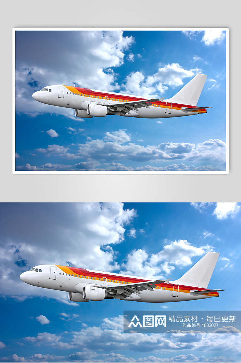 客运客机民航飞机蓝天白云中的飞机摄影图素材