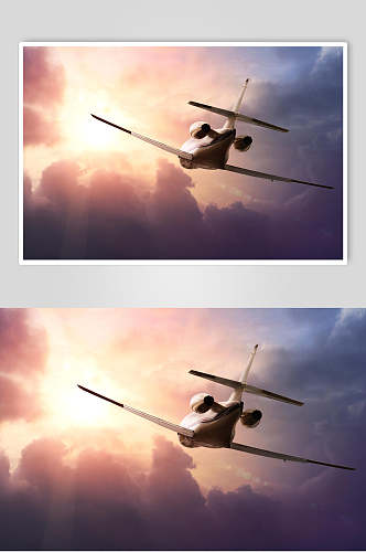 客运客机民航飞机飞向阳光视觉摄影图