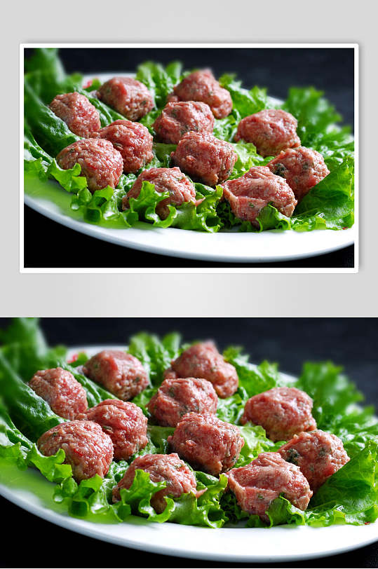 荤菜类香菜牛肉丸餐饮食品摄影图片