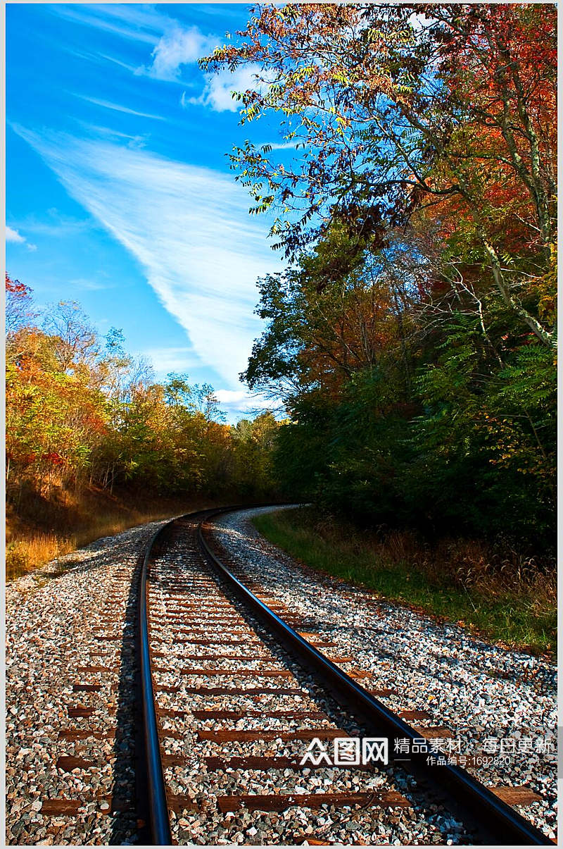 清新弯道铁路风景高清图片素材