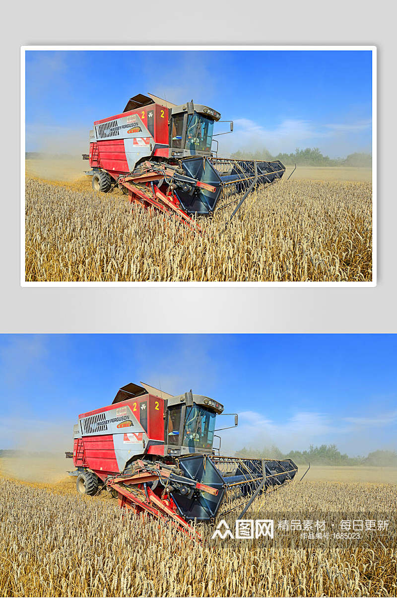 收割机丰收的田野收麦子摄影图素材