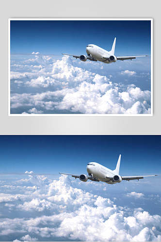 客运客机民航飞机云层之上摄影图