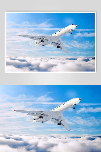 客运客机民航飞机云层之上摄影视觉图