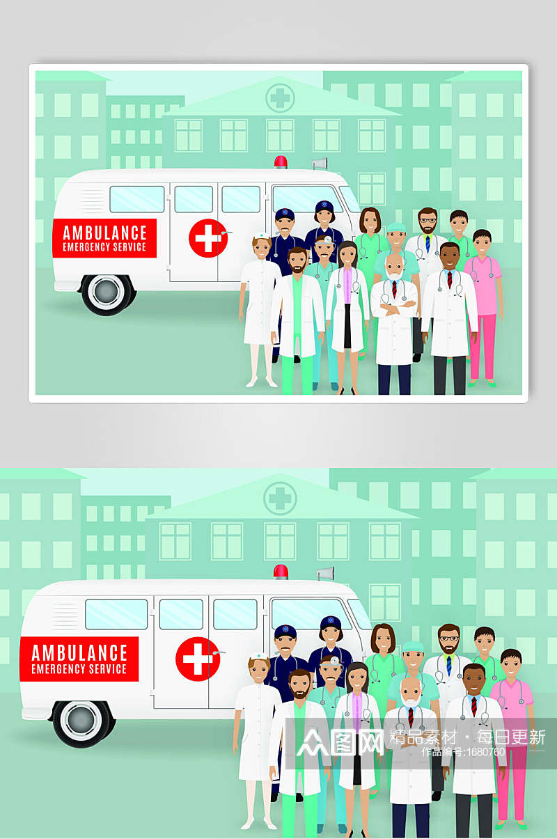 医院救护车医生护士医疗卡通插画素材