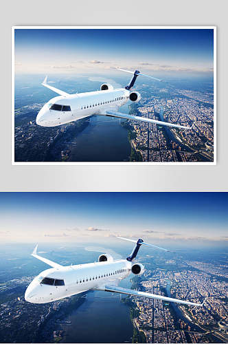 城市上空客机民航飞机摄影图