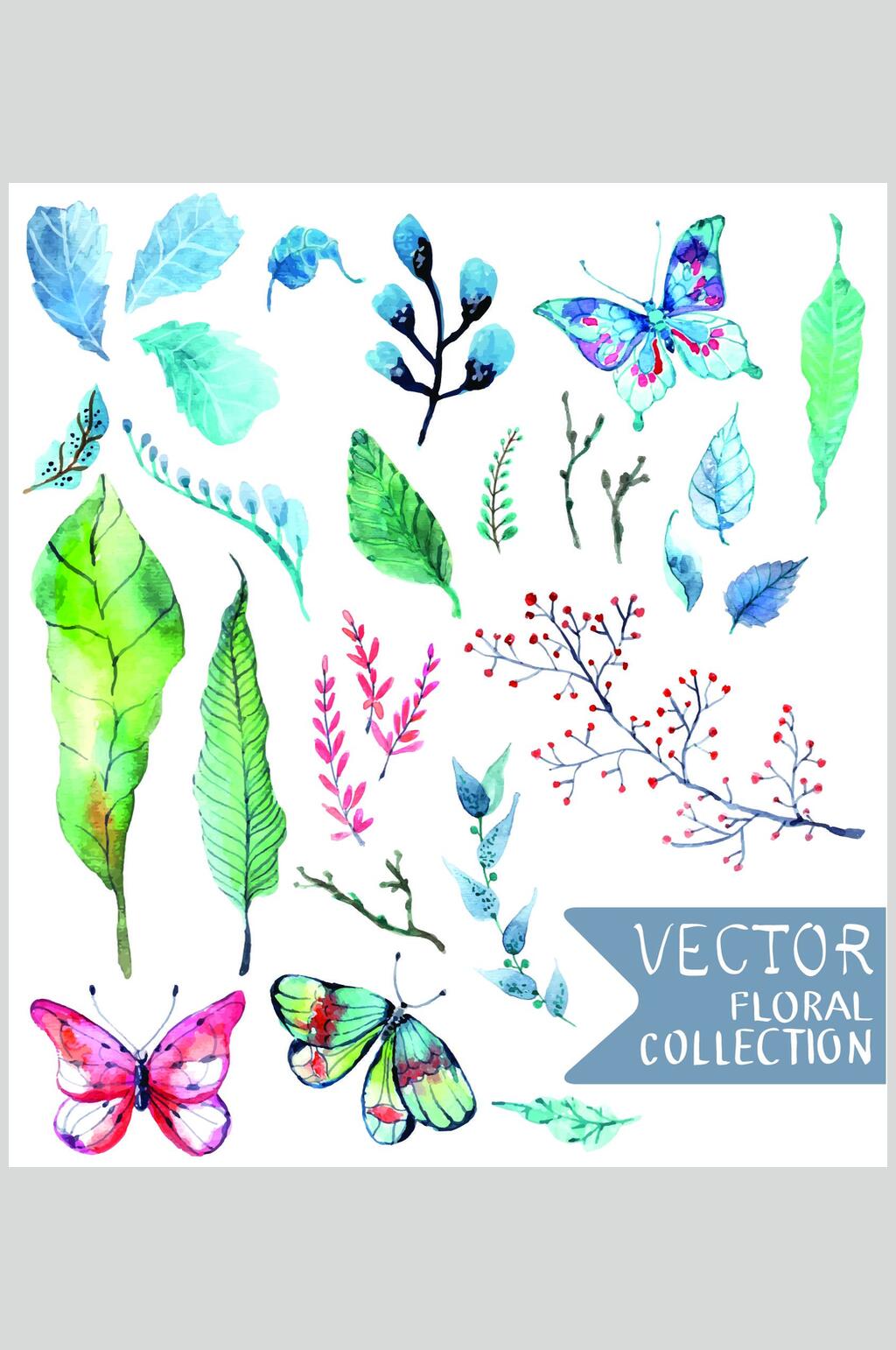蝴蝶手绘植物花卉插画元素素材素材