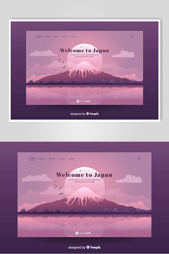 紫色富士山欢迎到日本插画设计