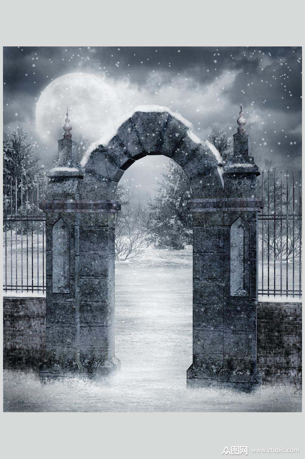哥特风雪景童话城堡图片素材